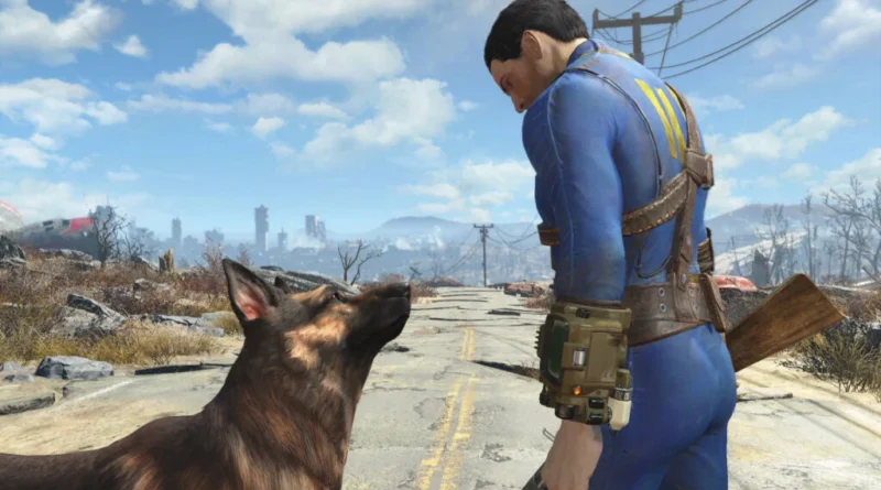 Protagonista do jogo Fallout 4 com seu companheiro